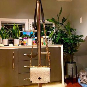 Pour La Victoire Gold chain crossbody bag mini pebbles off white and black